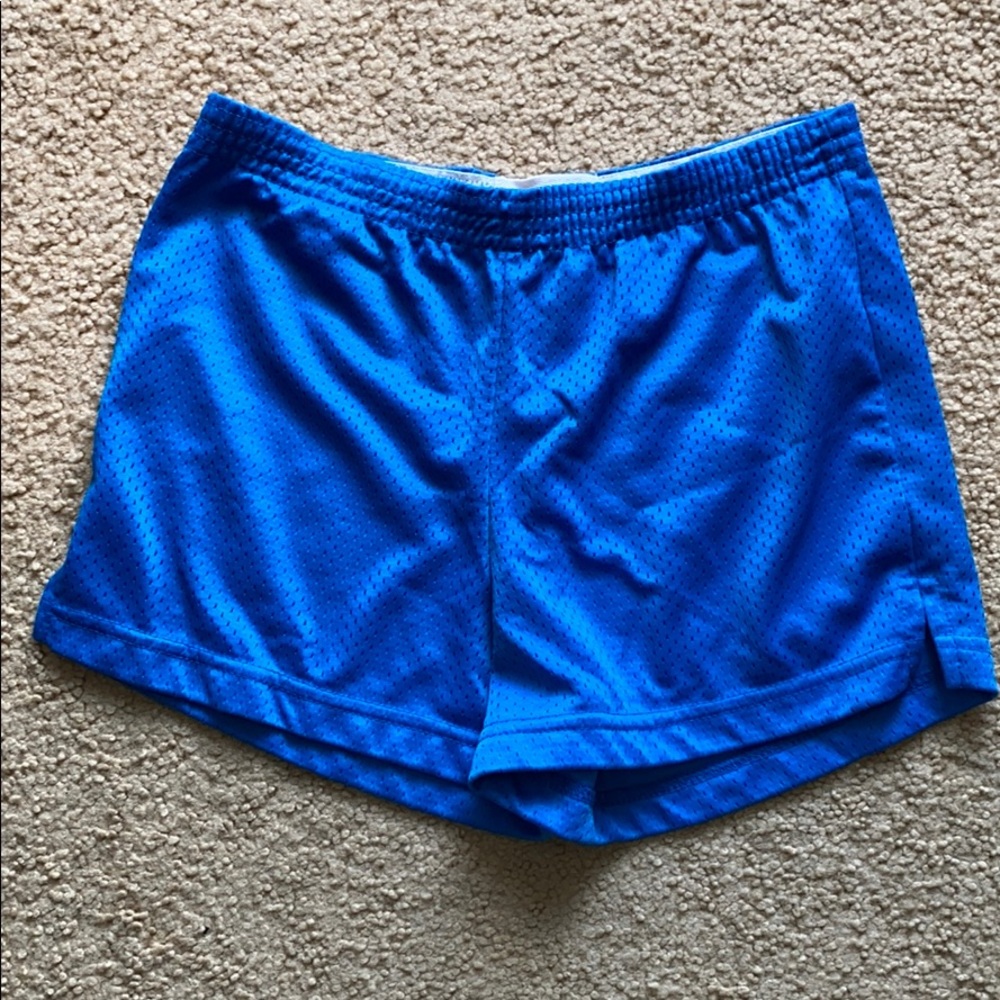 Blue mesh athletic shorts